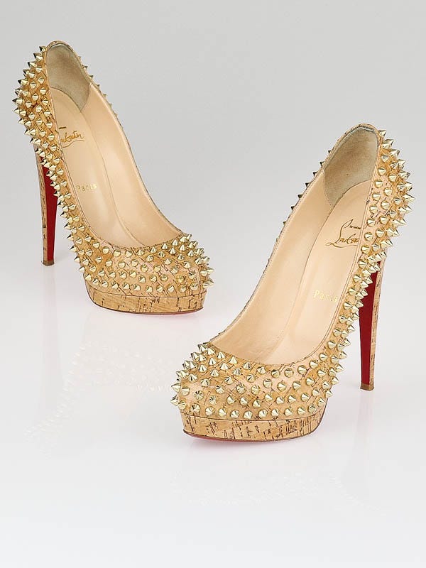 Christian Louboutin Natural Patent Cork Gold Alti Spikes 160 Pumps Size 9/39.5