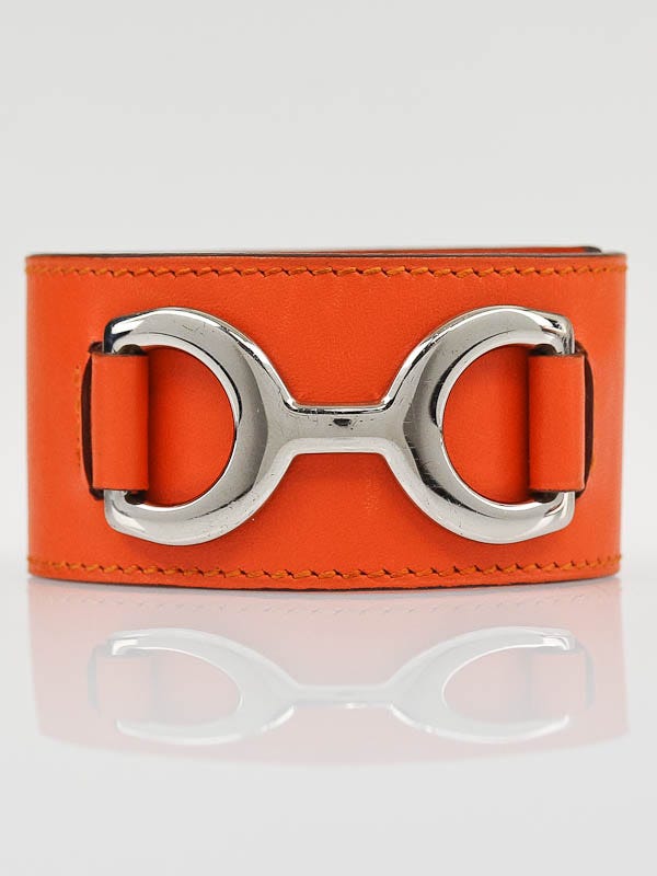 Hermes Orange H Swift Leather Pavane Cuff Bracelet