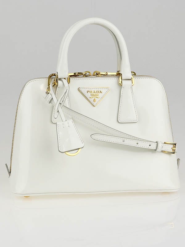 Prada White Patent Leather Small Round Top-Handle Bag
