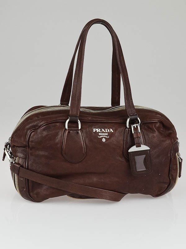 Prada Cocco Washed Leather Zipper Bauletto Bag BL0502