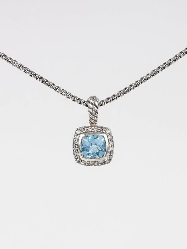 David Yurman 7mm Blue Topaz and Diamond Petite Albion Pendant Necklace