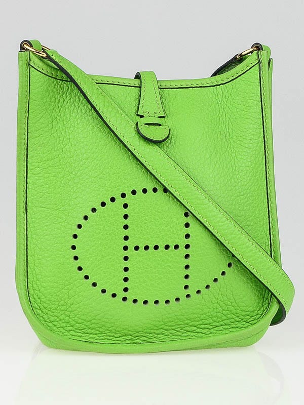 HERMES Evelyne TPM Clemence Leather Shoulder Bag Dark Green