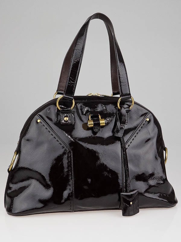 Yves Saint Laurent Dark Brown Patent Leather Large Muse Bag