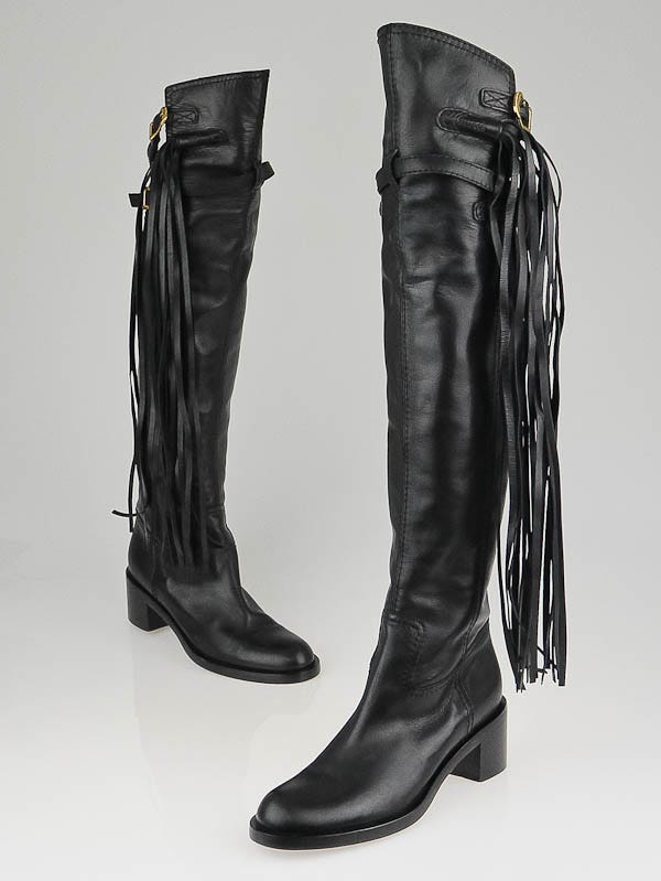 Gucci Black Leather Tassel Over the Knee Boots Size 8.5/39
