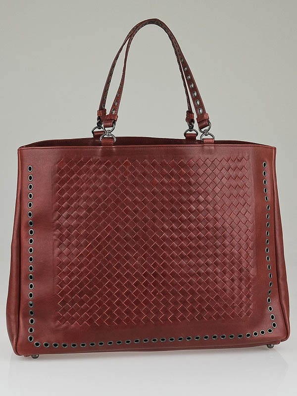 Bottega Veneta Pourpre Intrecciato Woven Leather Large Grommet Tote Bag