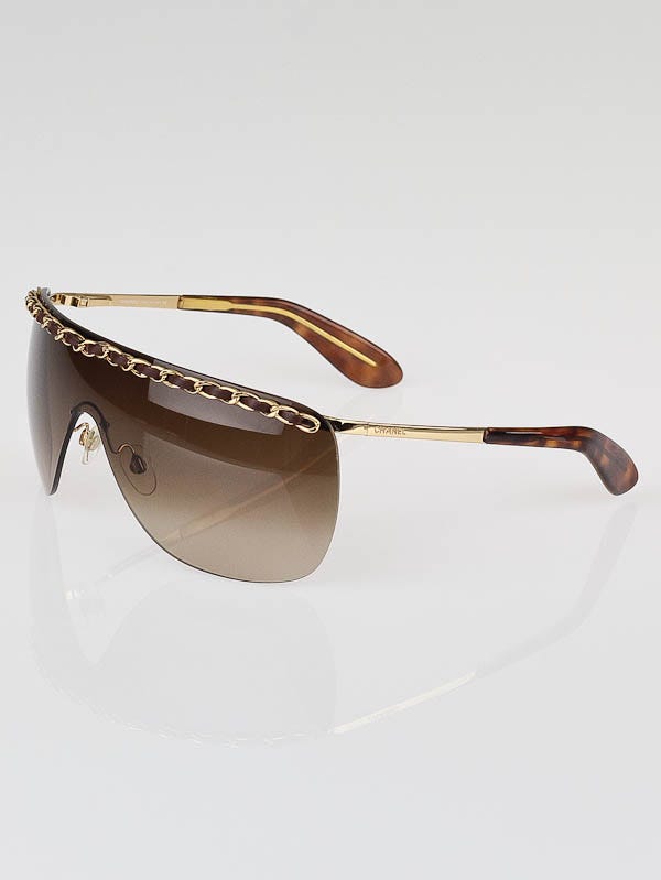 Chanel Brown/Gold Rimless Shield Chain Sunglasses-4160-Q - Yoogi's Closet