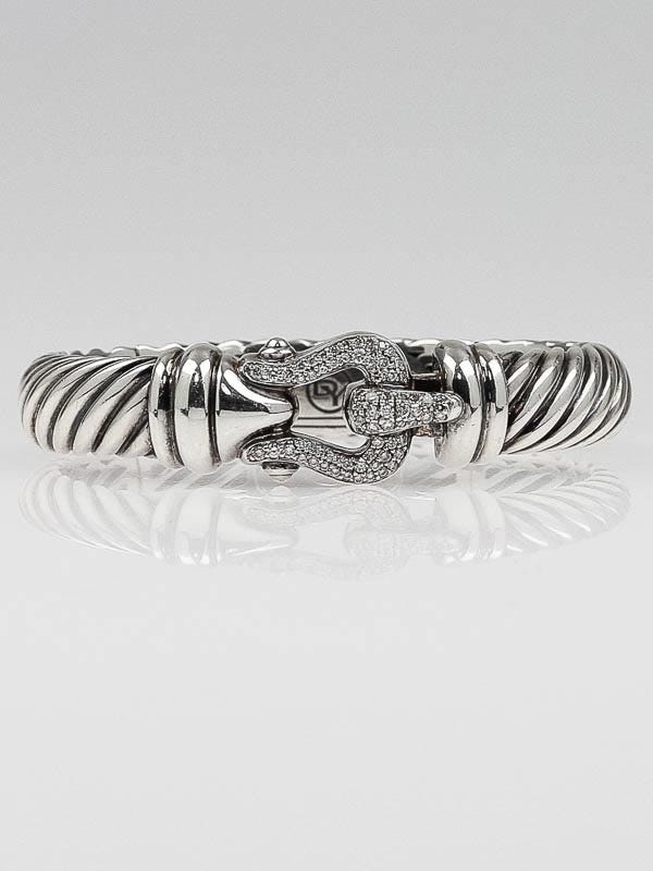 David Yurman 10mm Sterling Silver and Diamond Cable Buckle Bracelet