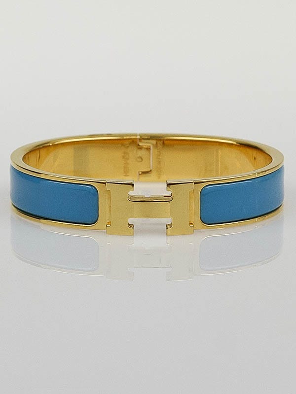 Hermes Indian Blue Enamel Gold Plated Clic H PM Narrow Bracelet