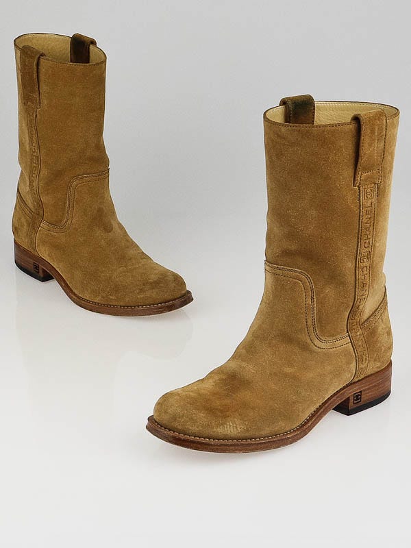 Chanel Camel Suede Cowboy Boots Size /37 - Yoogi's Closet