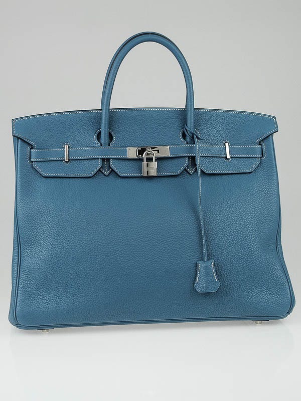 Hermes 40cm Blue Jean Togo Leather Palladium Plated Birkin Bag