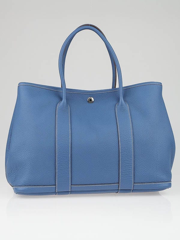 Hermes Bleu de Malte Clemence Leather Garden Party MM Tote Bag