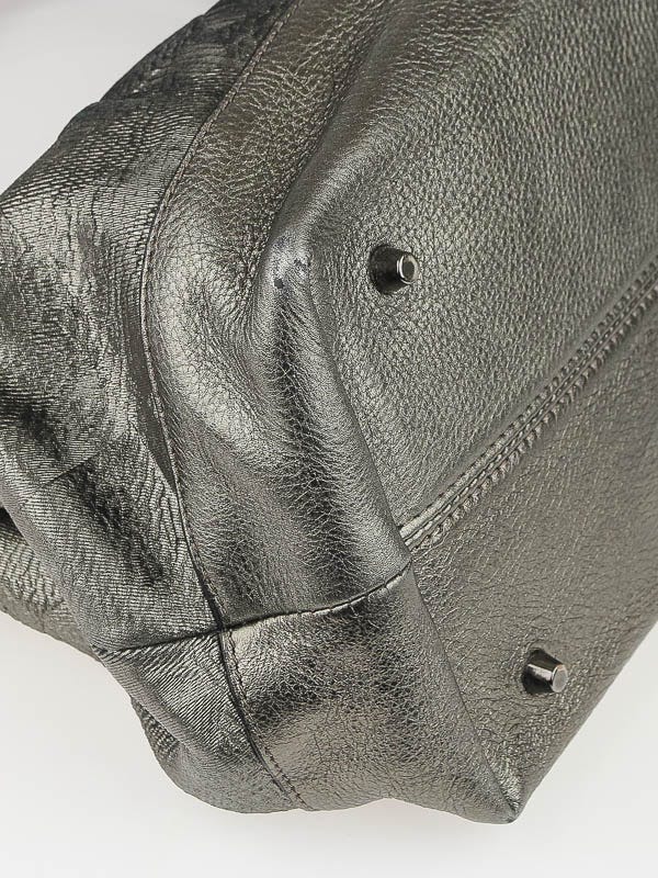 Burberry Anthracite Metallic Leather Shimmer Check Satchel Bag