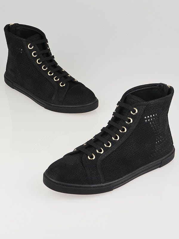 Louis Vuitton Black Leather Punchy High-Top Sneakers Size 7.5/38