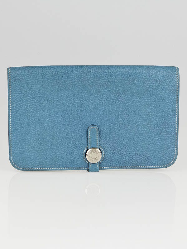 Hermes Blue Jean Clemence Leather Dogon GM Wallet