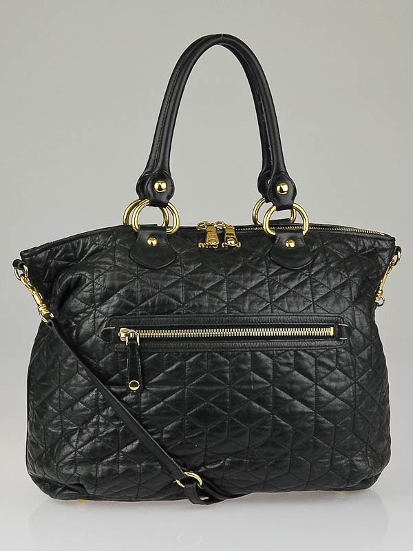 Miu Miu Black Quilted Leather Top Handle Tote Bag