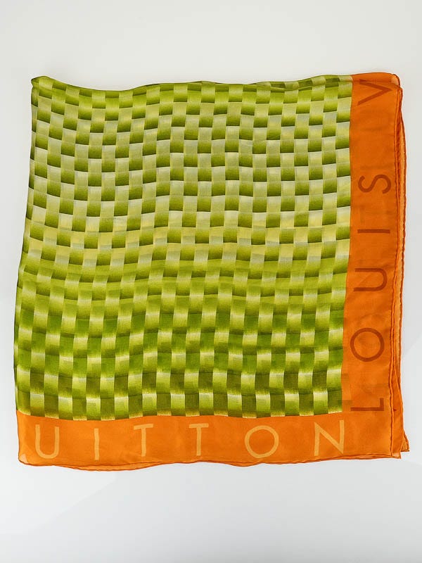 Louis Vuitton Green/Orange Damier Silk Square Scarf | Yoogi's Closet