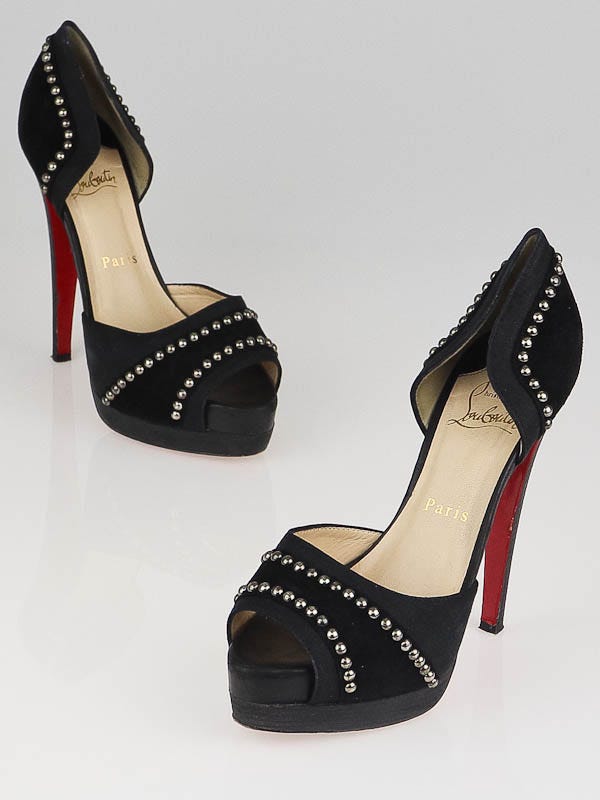 Christian Louboutin Black Canvas/Suede Studded Henry 2 140 d'Orsay Pumps Size 5.5/36