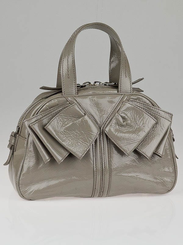 Yves Saint Laurent Grey Patent Leather Obi Bow Small Bowler Bag