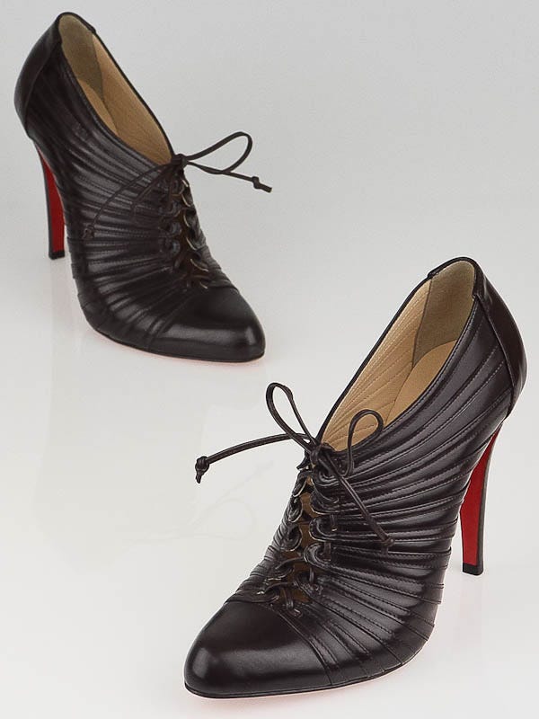 Christian Louboutin Brown Leather Pleated Ankle Boots Size 8/38.5