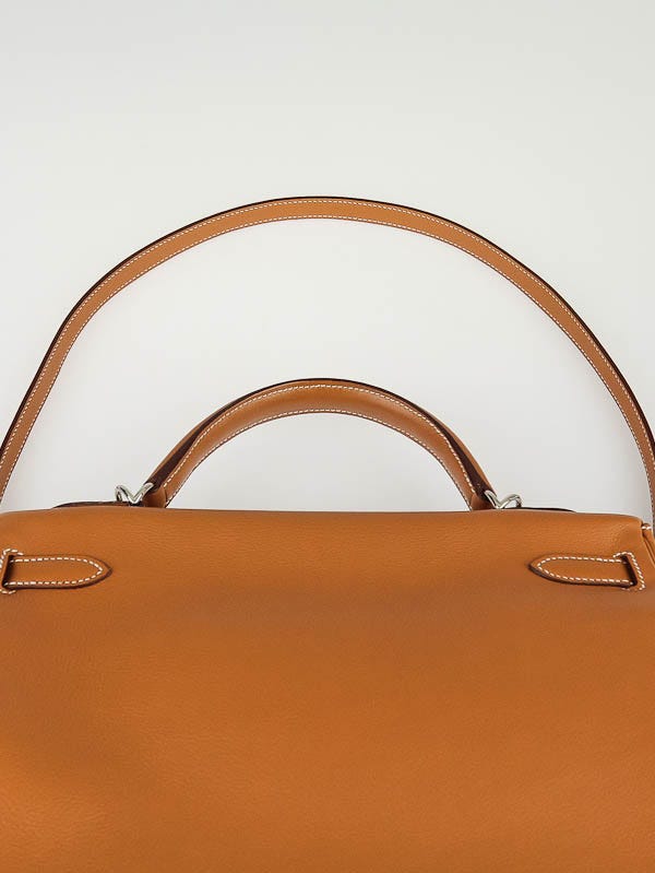 Hermes 32cm Gold Swift Leather Palladium Plated Retourne Kelly Bag