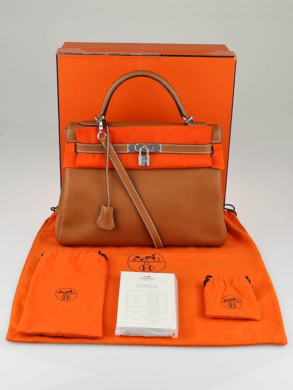 Hermes 32cm Gold Swift Leather Palladium Plated Retourne Kelly Bag