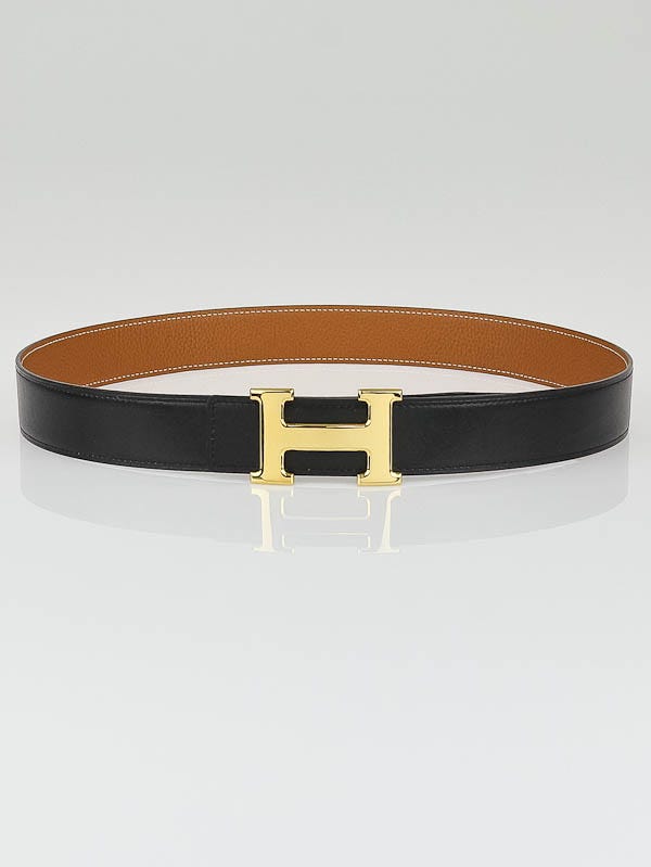 Hermes 32mm Black Box/Gold Clemence Leather Gold Plated Constance H Belt Size 85