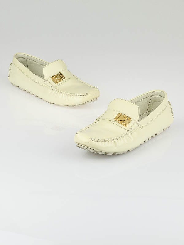 Louis Vuitton White Patent Leather Mobok Driving Loafers Size 8