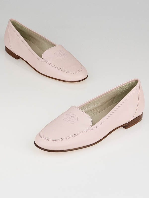 Chanel Pale Pink Leather CC Loafers Size 6/36.5