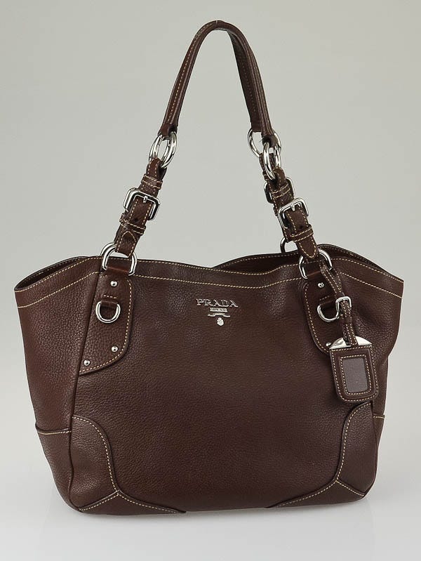 Prada Brown Vitello Daino Leather Satchel Bag | Yoogi