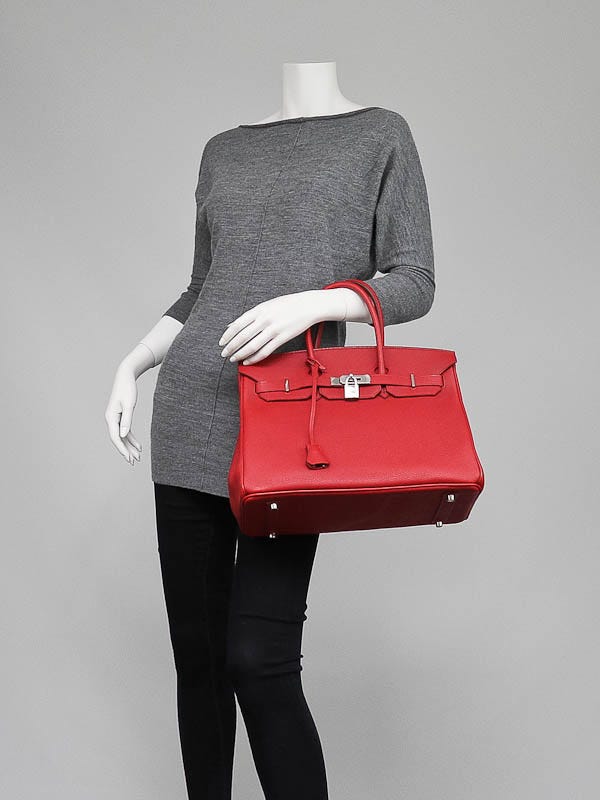 Hermes 35cm Rouge Casaque Togo Leather Palladium Plated Birkin Bag
