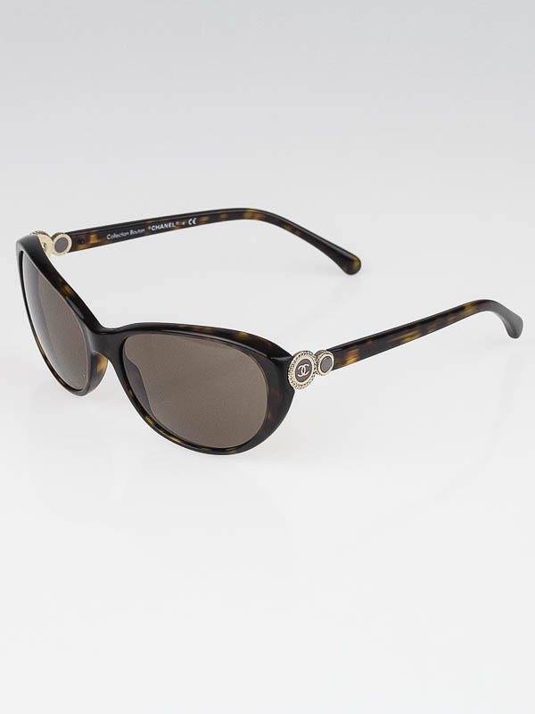 Chanel Women Tortoise Shell Frame Collection Bouton CC Sunglasses-5190