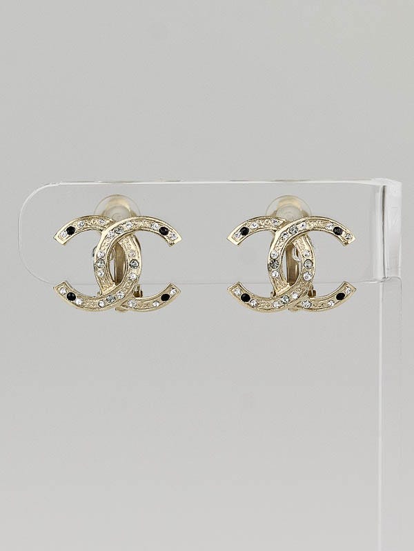 Chanel Rhinestone Goldtone CC Logo Clip-On Earrings 