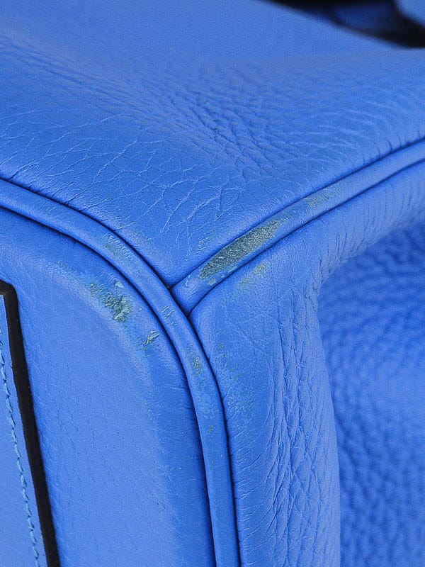 Hermes 40cm Blue Mykonos Clemence Leather Palladium Plated Birkin