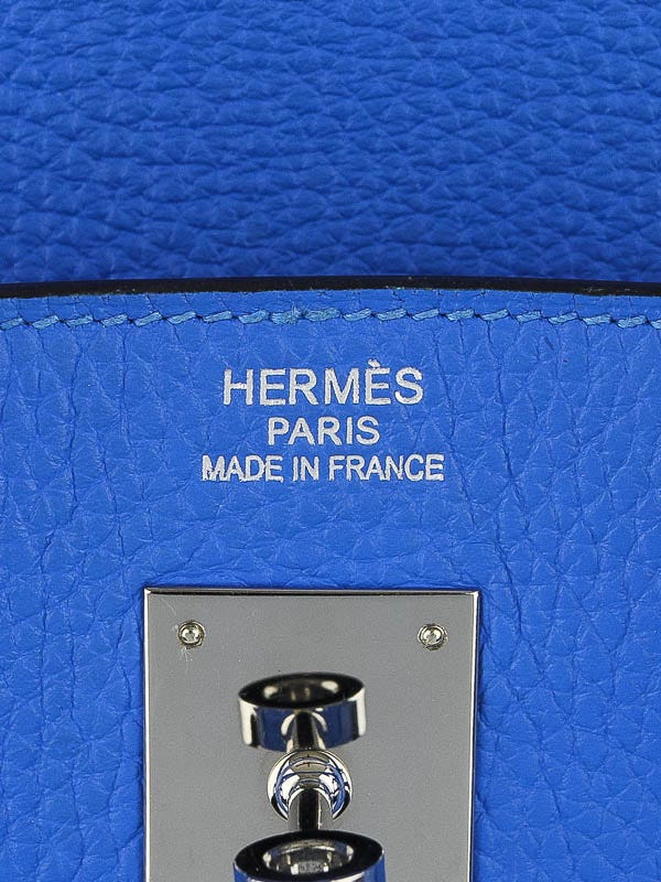 Hermes 40cm Blue Mykonos Clemence Leather Palladium Plated Birkin