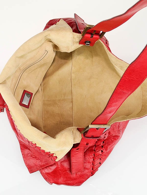 ★TOUT Y EST★ Red Crust Baguette bagBrown 0309 Fendi Red Crinkle Leather Large Oversized Convertible