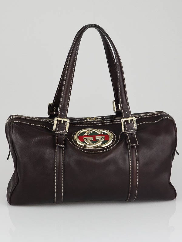 Gucci Brown Leather Britt Boston Bag