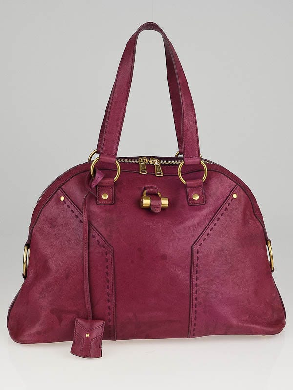 Yves Saint Laurent Raspberry Calfskin Leather Large Muse Bag