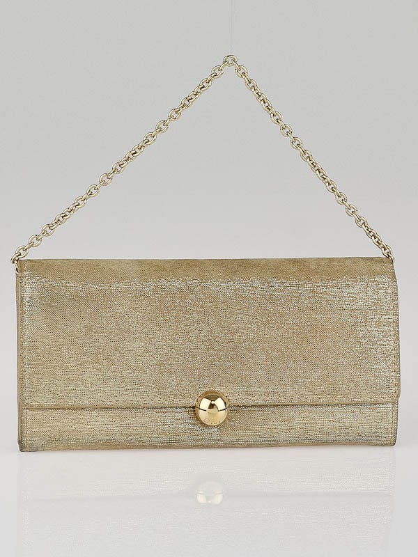 Christian Dior Gold Metallic Leather Clutch Bag