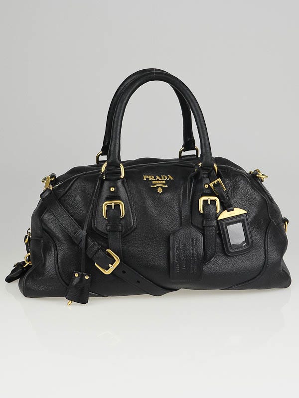Prada Black Cervo Leather Satchel Bag | Yoogi's Closet