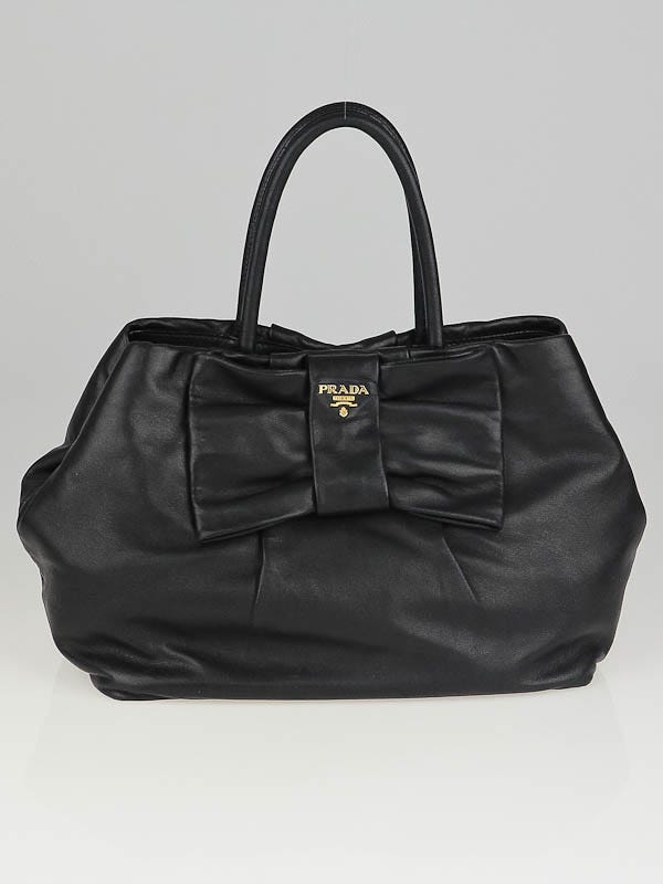 Prada Black Leather Bow Top Handle Bag