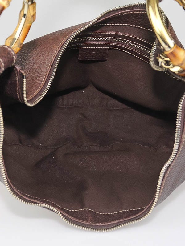 Gucci Brown Pebbled Leather Medium Bamboo Hobo Bag | Yoogi's