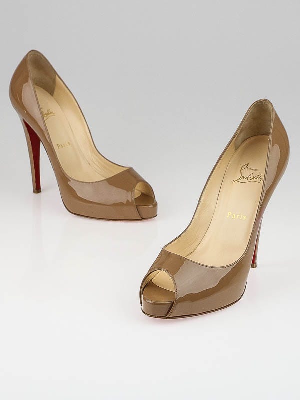 Christian Louboutin Beige Patent Leather Very Prive 120 Peep Toe Pumps Size 9.5/40