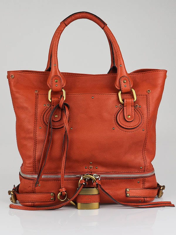 Chloe Orange Leather Paddington Large Tote Bag