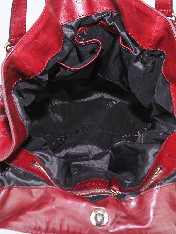 Burberry Red Claret Soft Leather Canterbury Bridle Medium Tote Bag