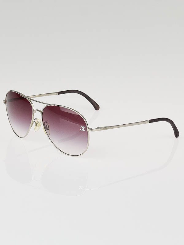 Chanel Silver Metal Frame Gradient Tint CC Aviator Sunglasses-