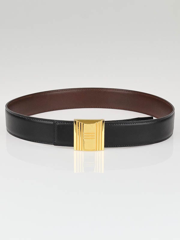 Hermes 32mm Natural/Black Box Leather Size 65 and Black/Chocolate Box Leather Size 70 Gold Plated Cadena H Belt Kit