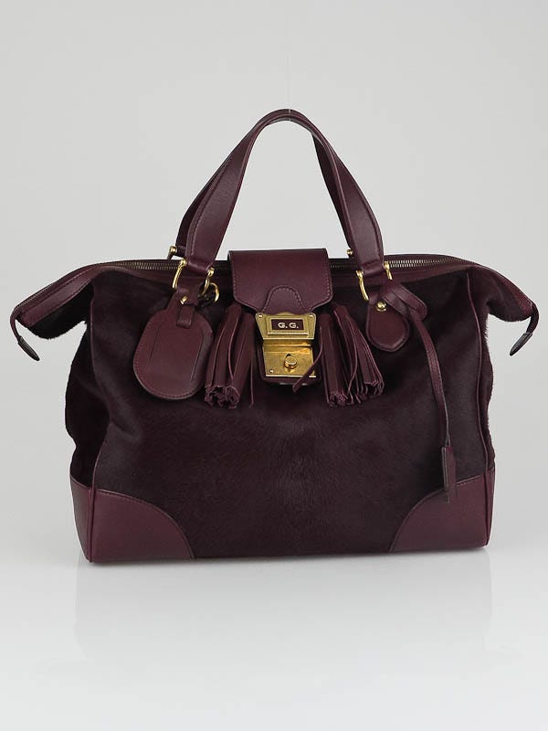 Gucci Purple Pony Hair and Leather GG Satchel Bag