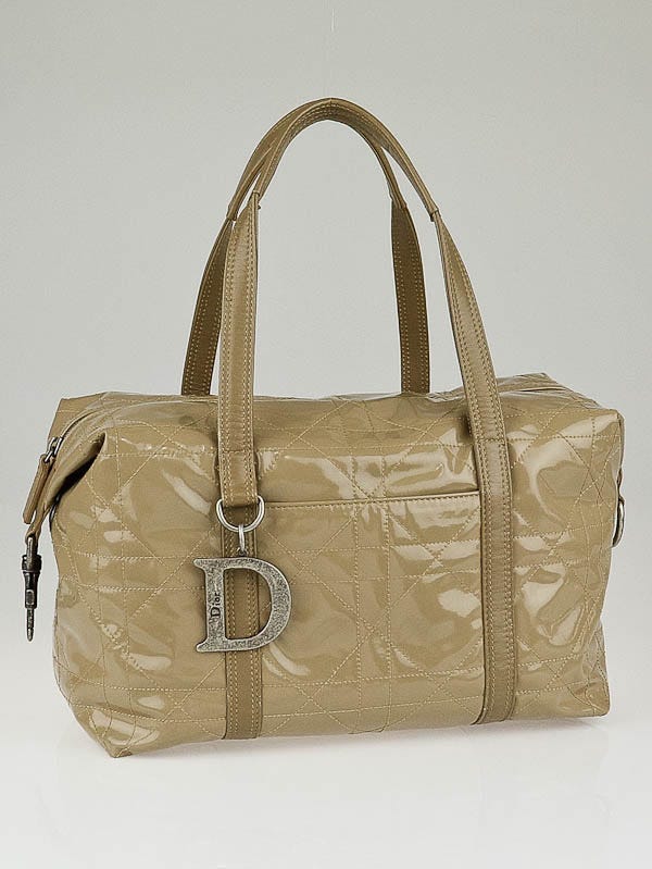 Christian Dior Beige Cannage Quilted Patent Leather Polochon Medium Satchel Bag