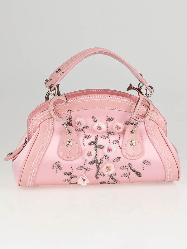 Christian Dior Pink Satin Flower Beaded Small Detective Satchel