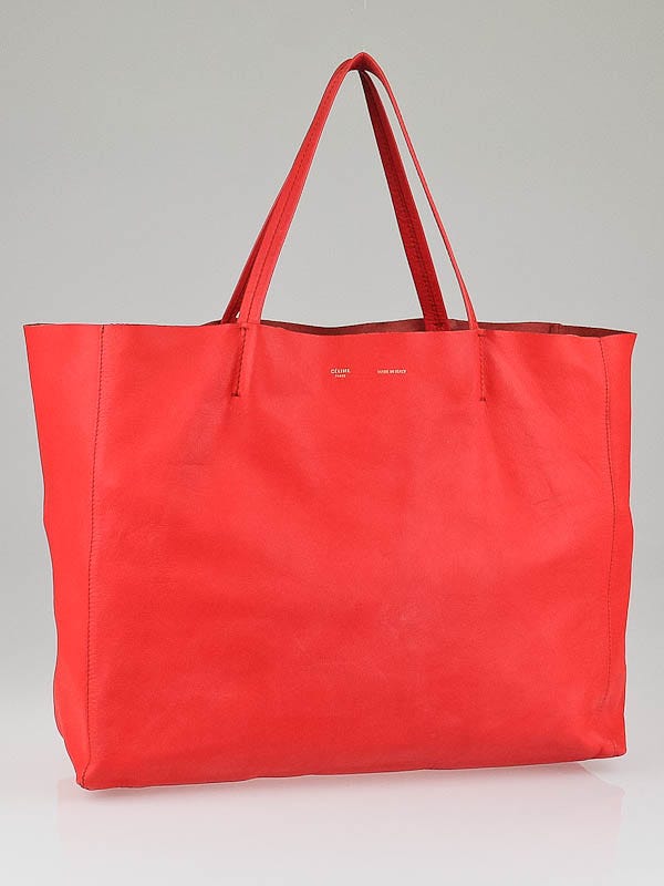 Celine Orange Lambskin Leather Horizontal Cabas Tote Bag - Yoogi's Closet
